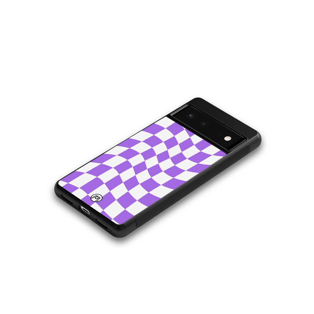 purple white trippy check pattern back phone cover | glass case for Google Pixel 6A