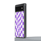purple white trippy check pattern back phone cover | glass case for google pixel 6