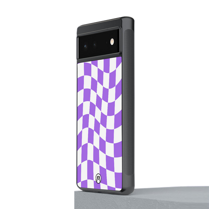purple white trippy check pattern back phone cover | glass case for Google Pixel 6A