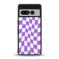 purple white trippy check pattern back phone cover | glass case for google pixel 7 pro