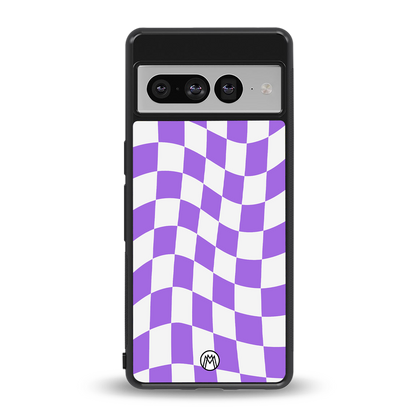 purple white trippy check pattern back phone cover | glass case for google pixel 7 pro