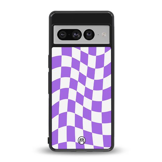 purple white trippy check pattern back phone cover | glass case for google pixel 7 pro