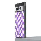 purple white trippy check pattern back phone cover | glass case for google pixel 7 pro
