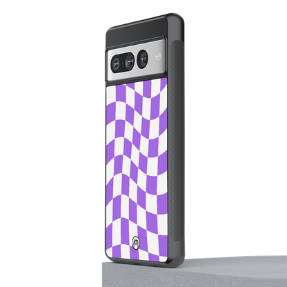 purple white trippy check pattern back phone cover | glass case for google pixel 7 pro