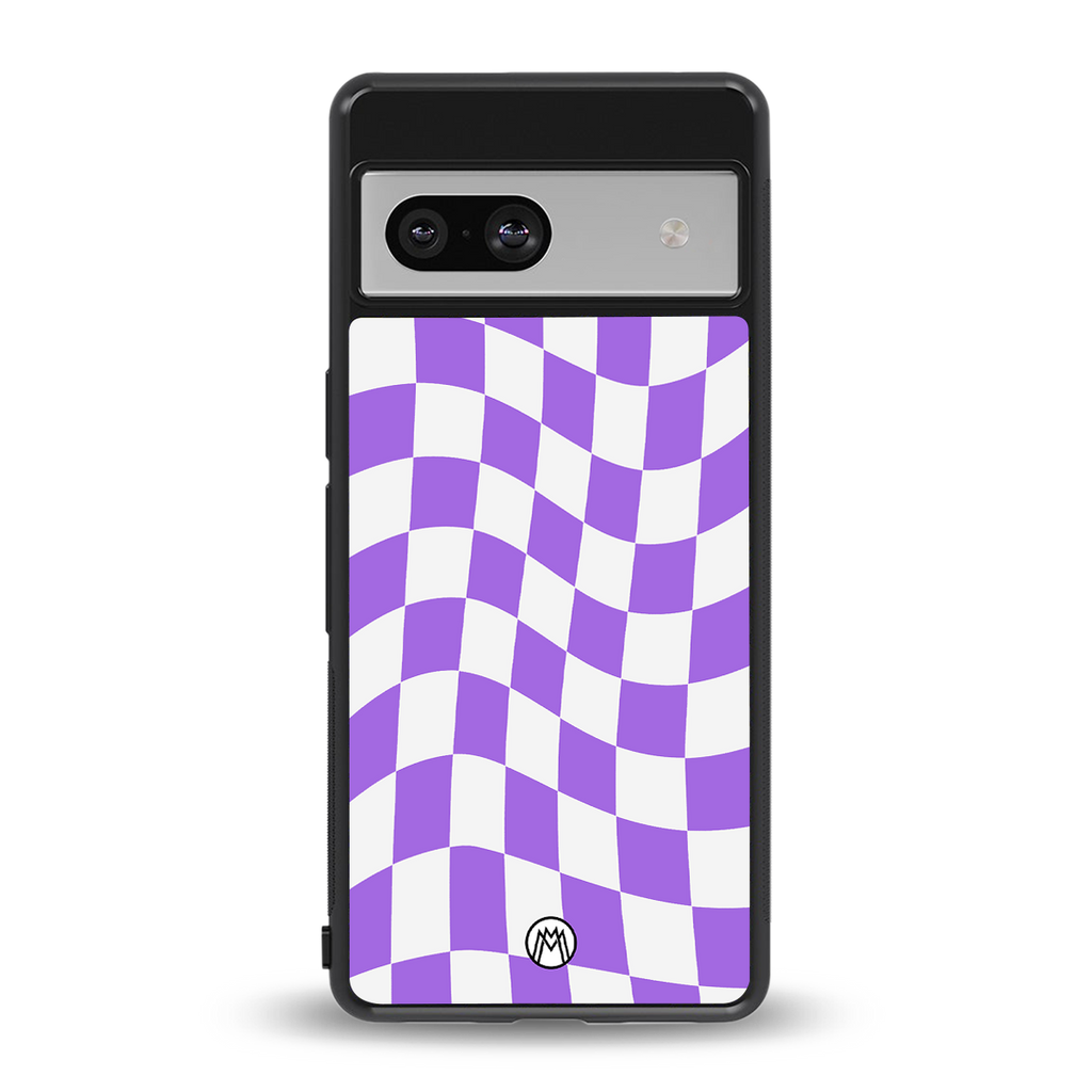 purple white trippy check pattern back phone cover | glass case for Google Pixel 7