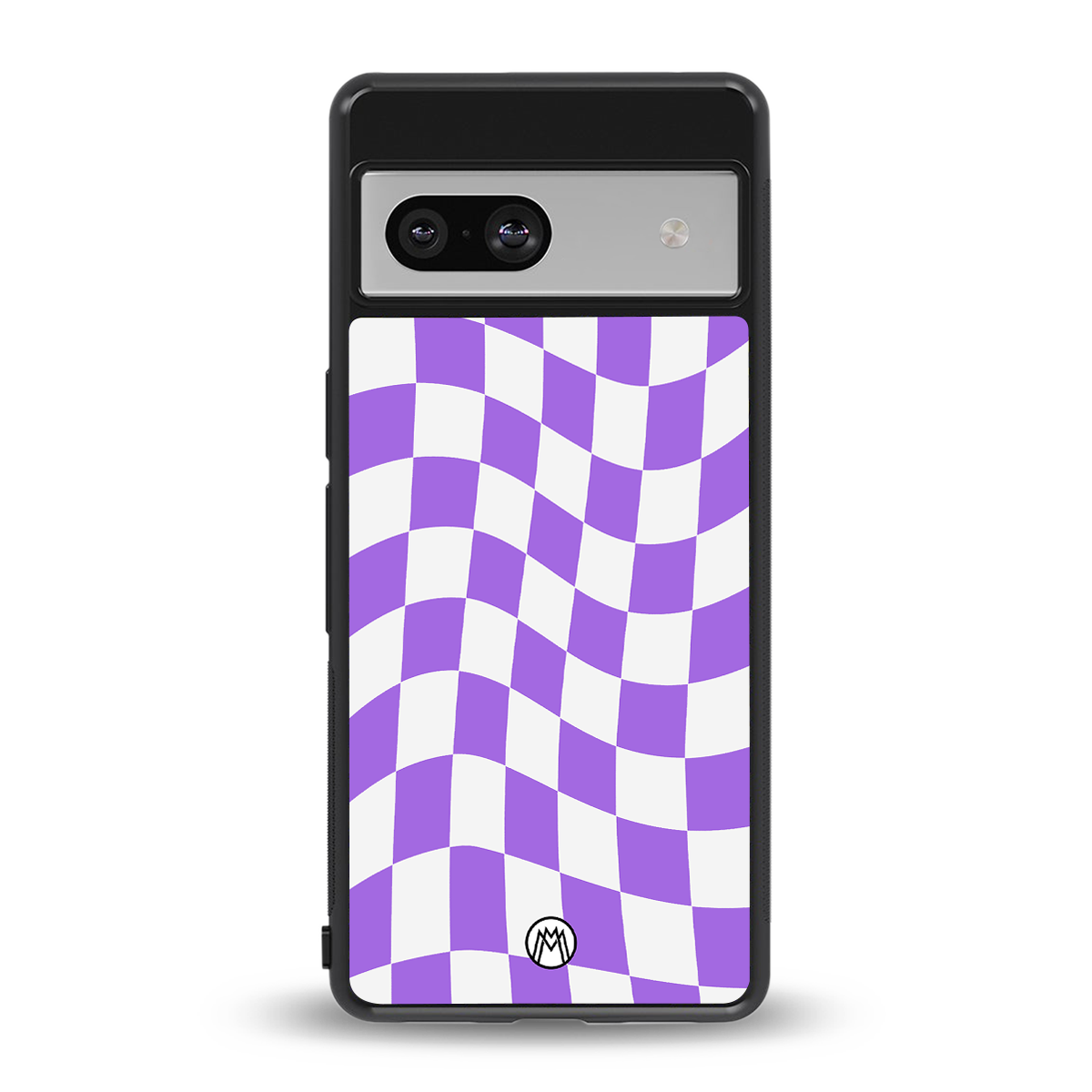 purple white trippy check pattern back phone cover | glass case for Google Pixel 7A