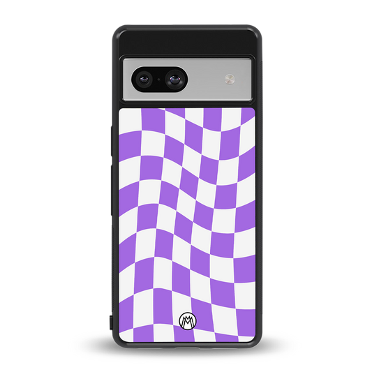 purple white trippy check pattern back phone cover | glass case for Google Pixel 7A