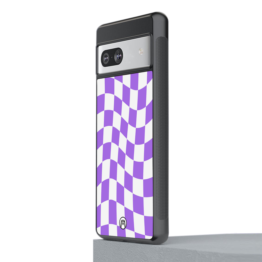 purple white trippy check pattern back phone cover | glass case for Google Pixel 7