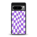 purple white trippy check pattern back phone cover | glass case for google pixel 8 pro