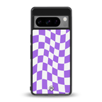 purple white trippy check pattern back phone cover | glass case for google pixel 8 pro