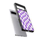 purple white trippy check pattern back phone cover | glass case for google pixel 8 pro