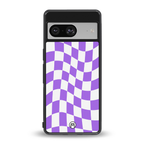 purple white trippy check pattern back phone cover | glass case for Google Pixel 8