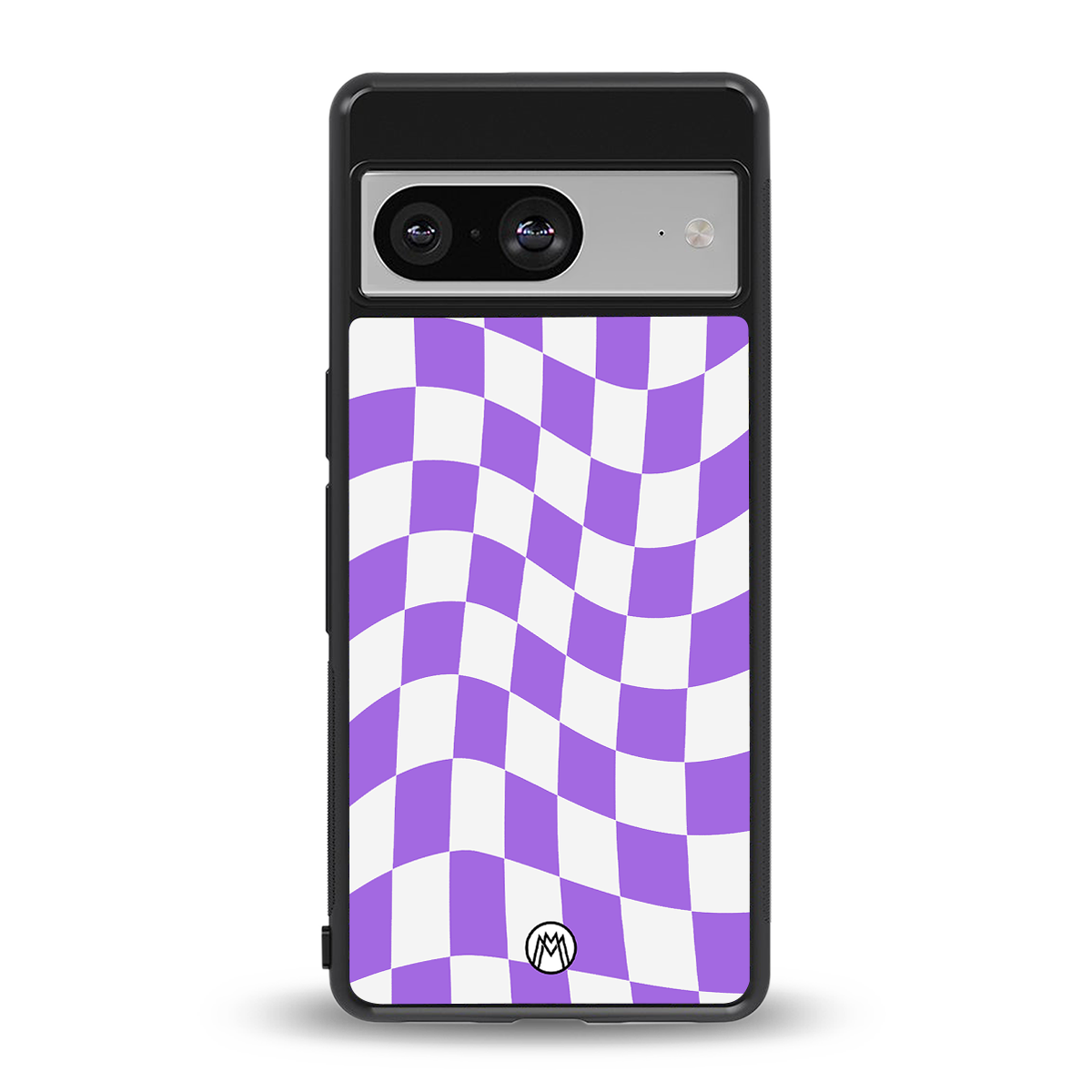 purple white trippy check pattern back phone cover | glass case for Google Pixel 8