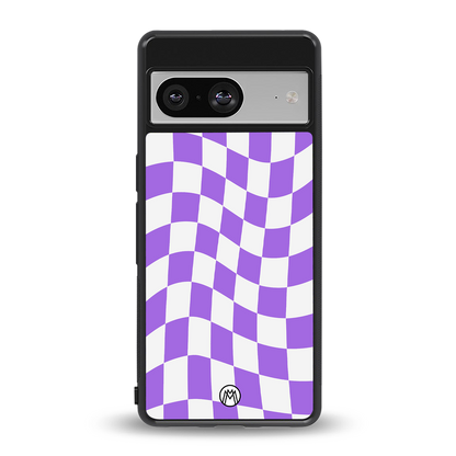 purple white trippy check pattern back phone cover | glass case for Google Pixel 8