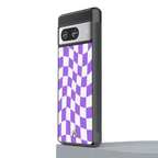 purple white trippy check pattern back phone cover | glass case for Google Pixel 8