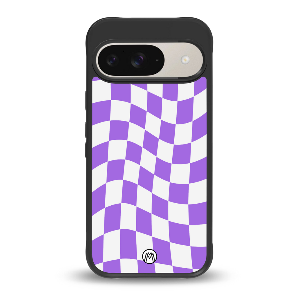 purple white trippy check pattern back phone cover | glass case for google pixel 9