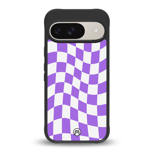 purple white trippy check pattern back phone cover | glass case for google pixel 9