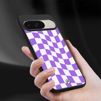 purple white trippy check pattern back phone cover | glass case for google pixel 9