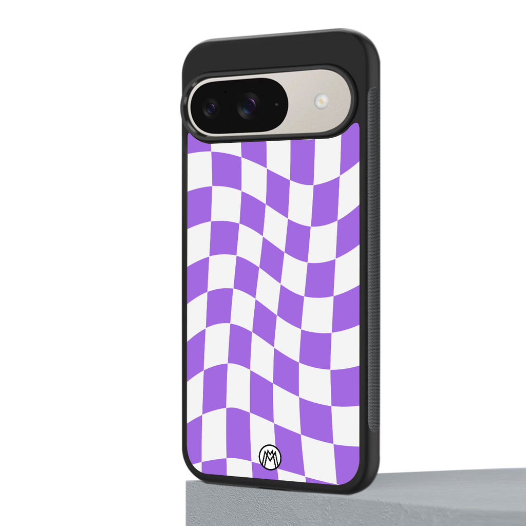 purple white trippy check pattern back phone cover | glass case for google pixel 9