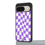 purple white trippy check pattern back phone cover | glass case for google pixel 9