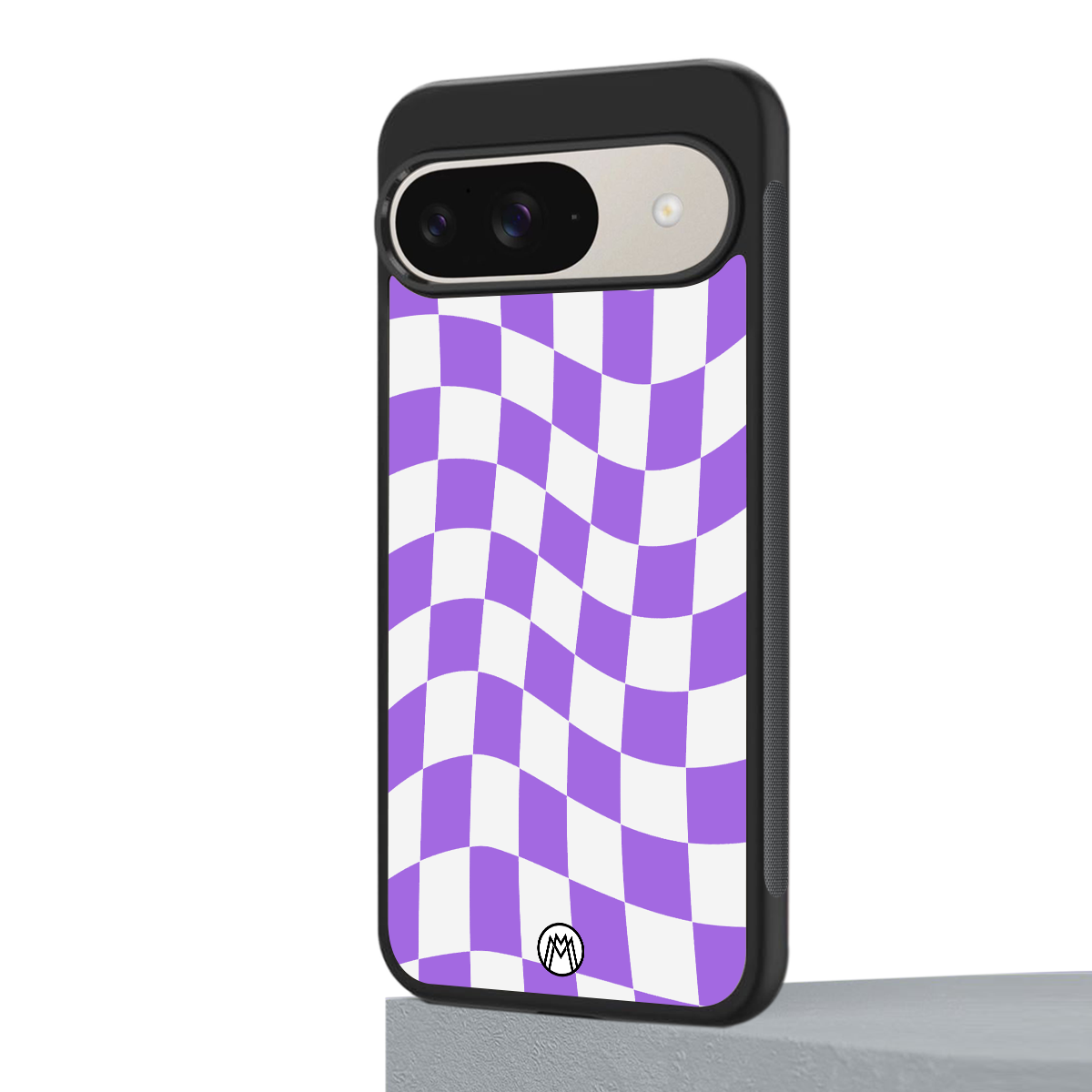 purple white trippy check pattern back phone cover | glass case for google pixel 9