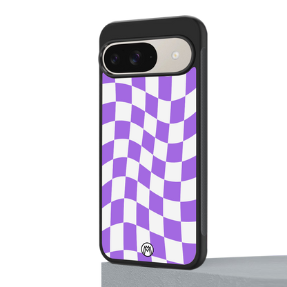 purple white trippy check pattern back phone cover | glass case for google pixel 9