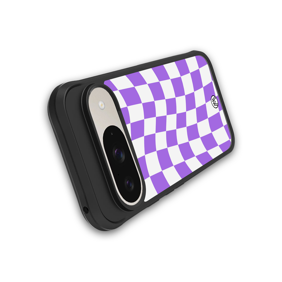 purple white trippy check pattern back phone cover | glass case for google pixel 9