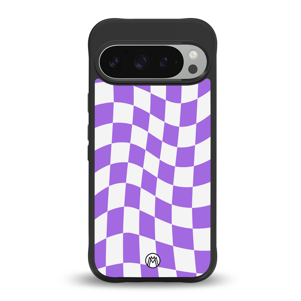 purple white trippy check pattern back phone cover | glass case for google pixel 9 pro