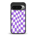 purple white trippy check pattern back phone cover | glass case for google pixel 9 pro