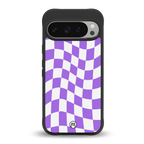 purple white trippy check pattern back phone cover | glass case for google pixel 9 pro