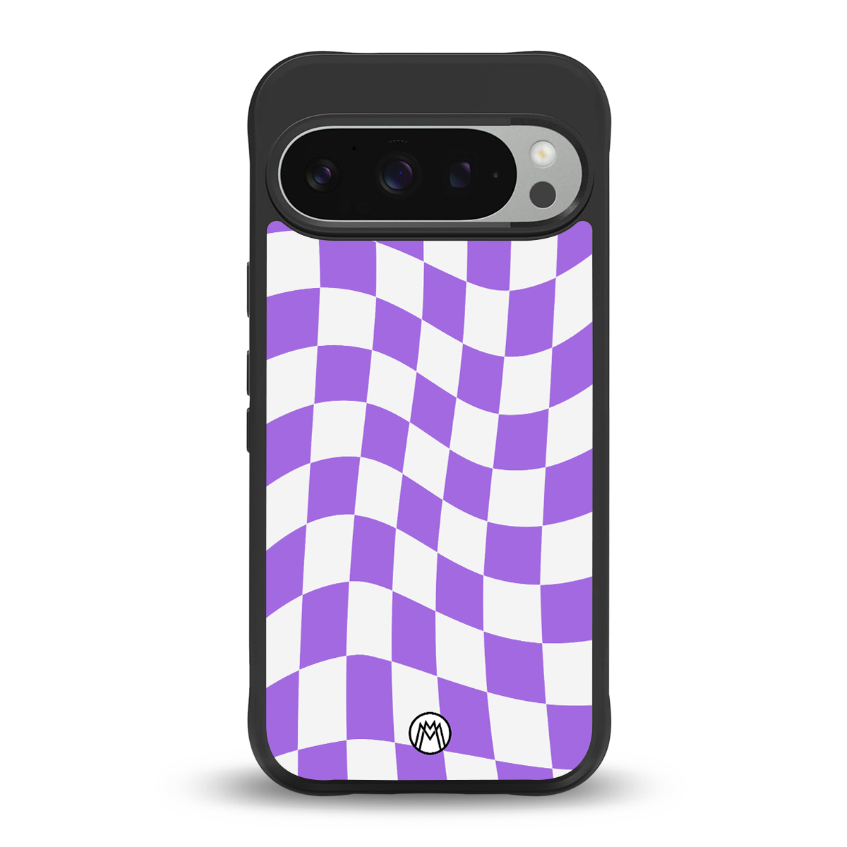 purple white trippy check pattern back phone cover | glass case for google pixel 9 pro xl
