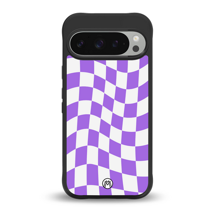 purple white trippy check pattern back phone cover | glass case for google pixel 9 pro xl