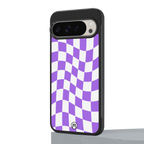 purple white trippy check pattern back phone cover | glass case for google pixel 9 pro