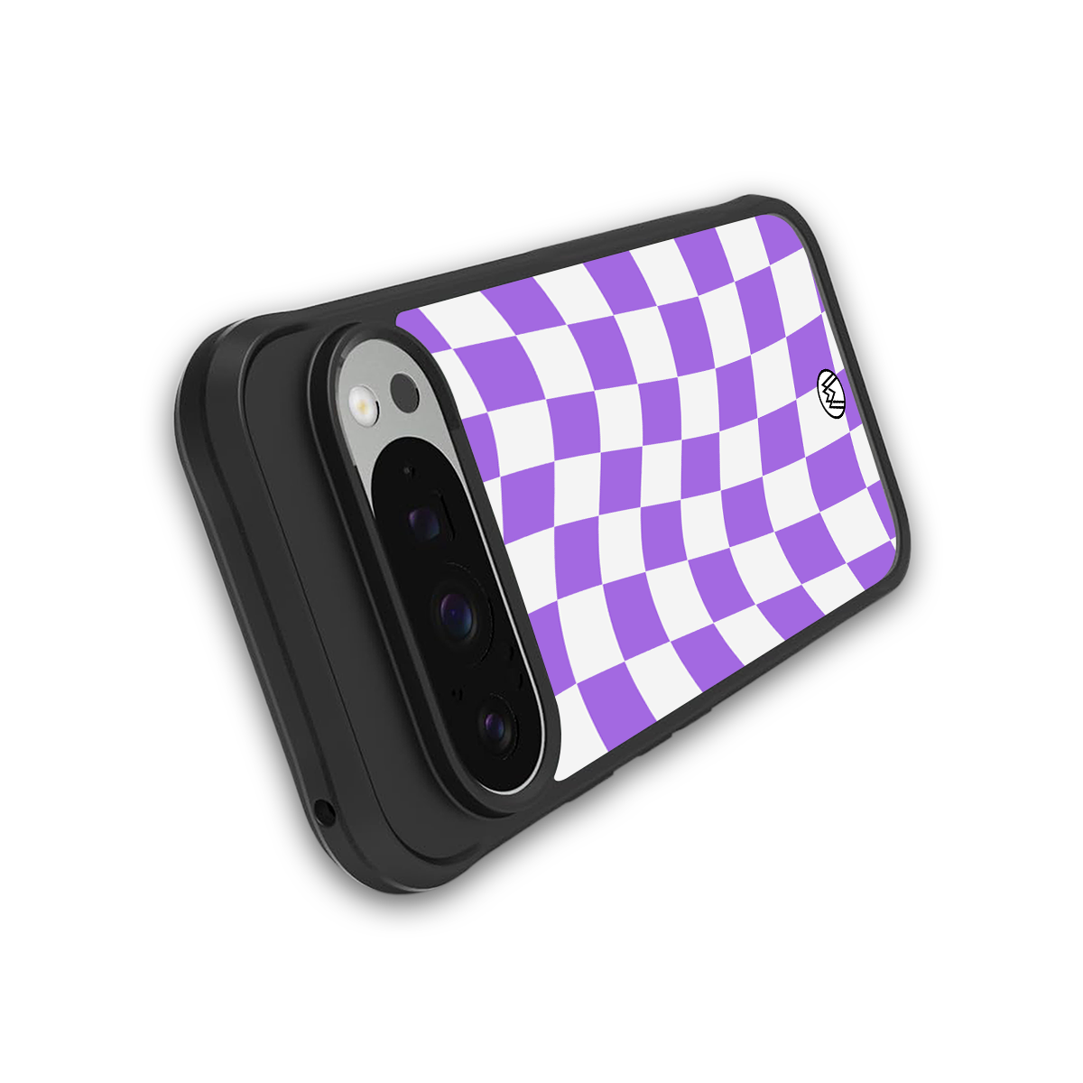 purple white trippy check pattern back phone cover | glass case for google pixel 9 pro xl