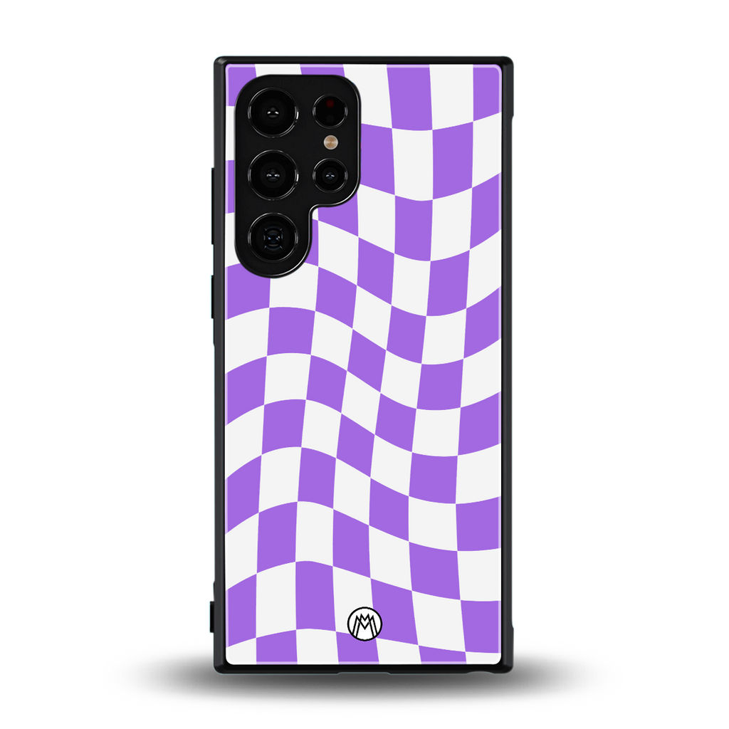 purple white trippy check pattern back phone cover | glass case for samsung galaxy s23 ultra
