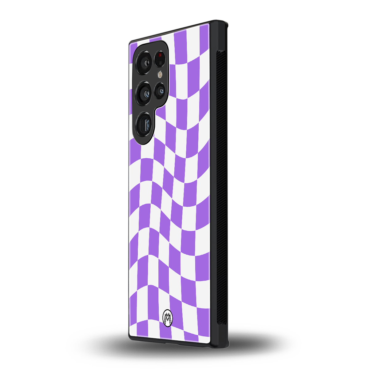 purple white trippy check pattern back phone cover | glass case for samsung galaxy s23 ultra