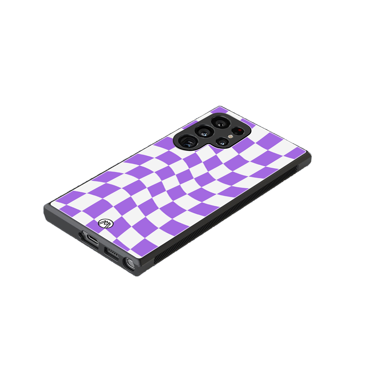 purple white trippy check pattern back phone cover | glass case for samsung galaxy s24 ultra