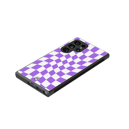 purple white trippy check pattern back phone cover | glass case for samsung galaxy s23 ultra