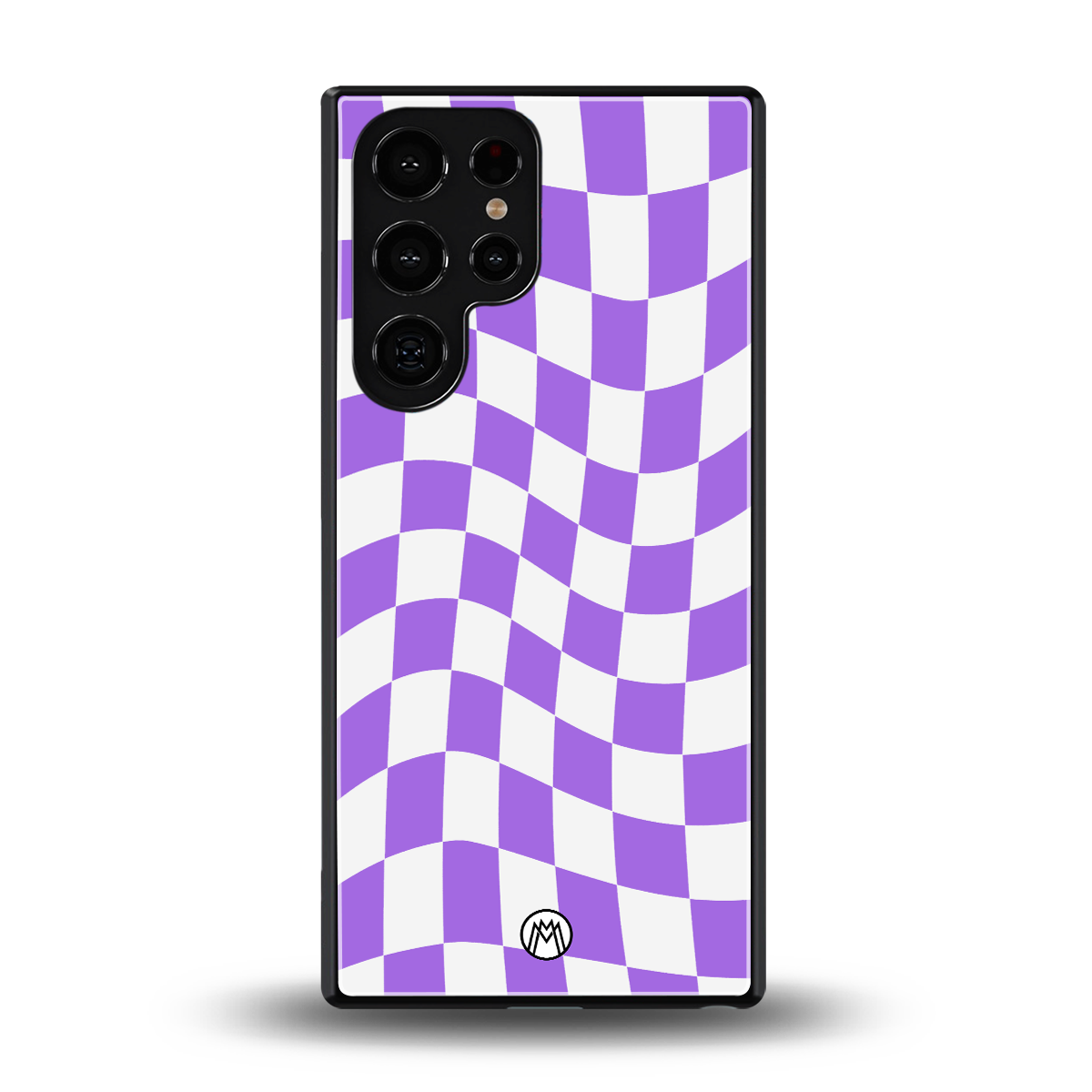 purple white trippy check pattern back phone cover | glass case for samsung galaxy s25 ultra