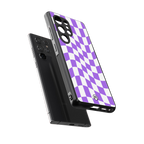 purple white trippy check pattern back phone cover | glass case for samsung galaxy s25 ultra
