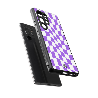 purple white trippy check pattern back phone cover | glass case for samsung galaxy s25 ultra