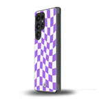 purple white trippy check pattern back phone cover | glass case for samsung galaxy s25 ultra