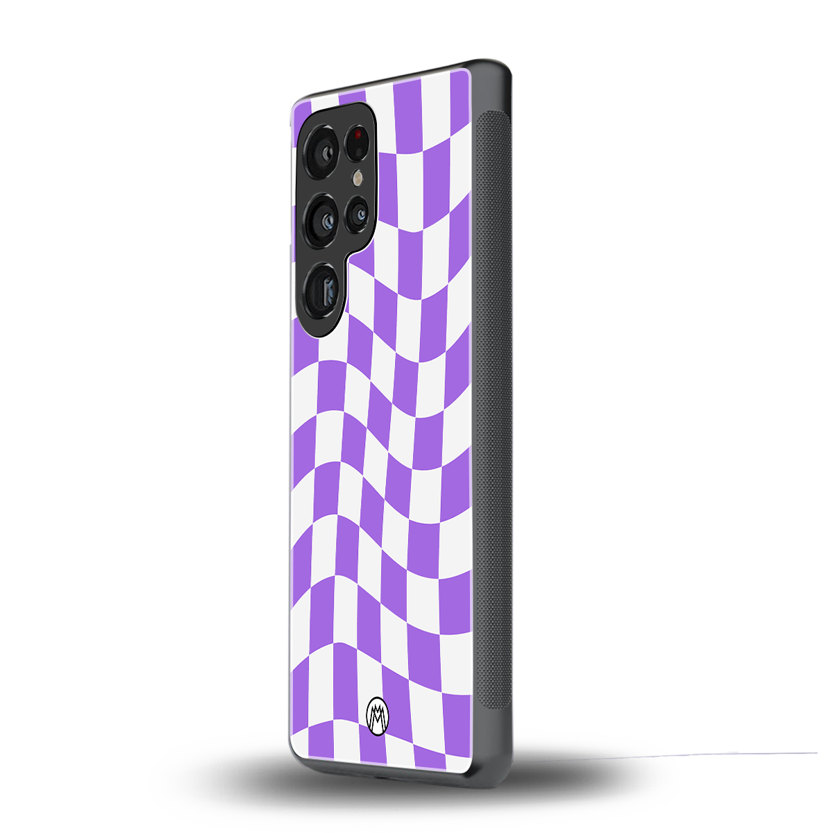 purple white trippy check pattern back phone cover | glass case for samsung galaxy s25 ultra