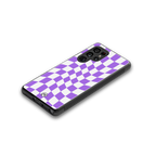 purple white trippy check pattern back phone cover | glass case for samsung galaxy s25 ultra