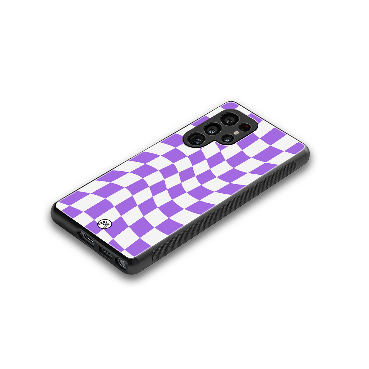 purple white trippy check pattern back phone cover | glass case for samsung galaxy s25 ultra