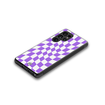 purple white trippy check pattern back phone cover | glass case for samsung galaxy s25 ultra