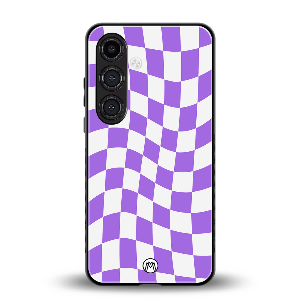 purple white trippy check pattern back phone cover | glass case for samsung galaxy s24