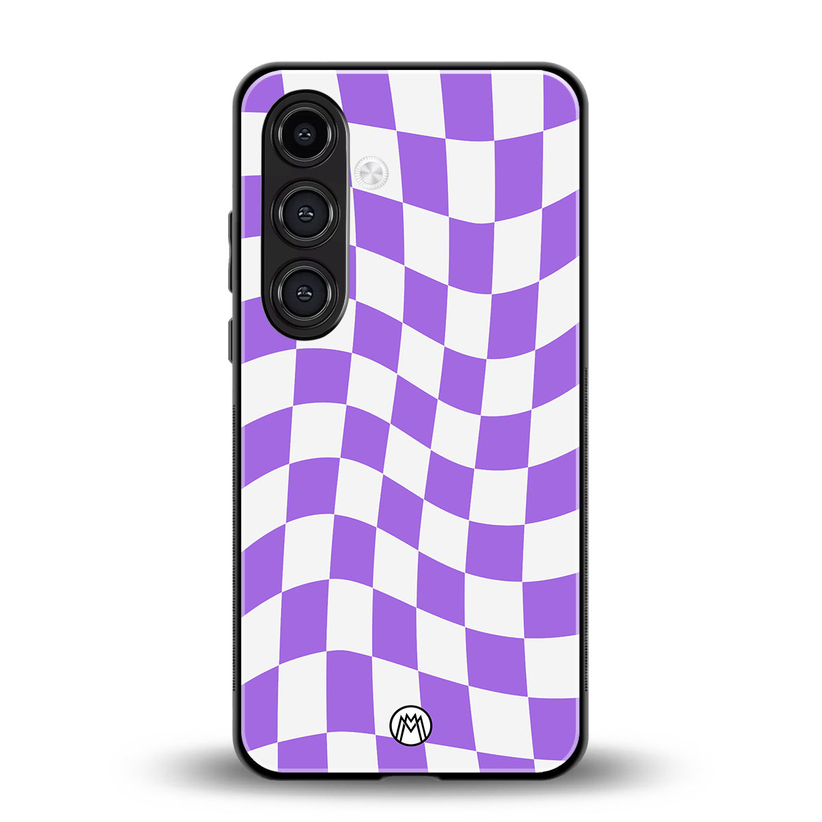 purple white trippy check pattern back phone cover | glass case for samsung galaxy s24 fe