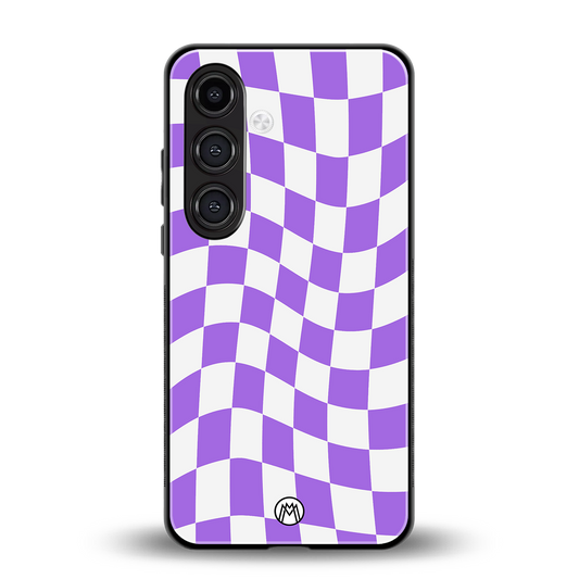 purple white trippy check pattern back phone cover | glass case for samsung galaxy s24 fe