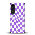 purple white trippy check pattern back phone cover | glass case for samsung galaxy s24 plus